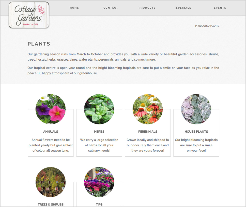 Cottage Gardens webpage